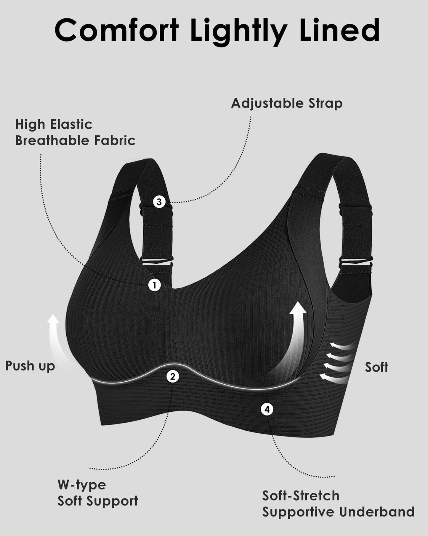🎁Gerippter Push-up-BH mit verstellbaren Bügeln für Frauen