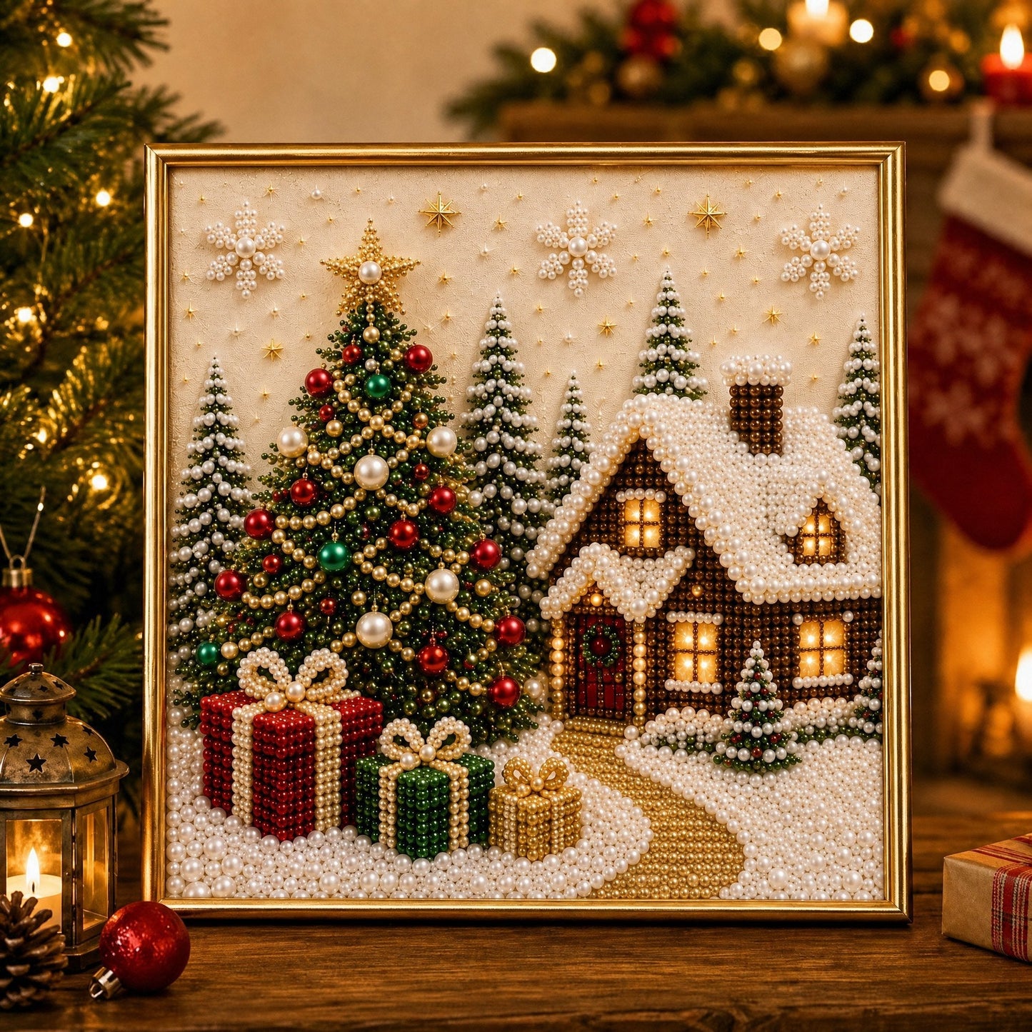🎄🎅 Premium-3D-Weihnachtswandbild-Bastelset mit Perlen | Luxuriöse, beflockte Leinwand mit kratzfesten, lichtbeständigen Perlen – DIY-Weihnachtsdekoration ⛄️❄️