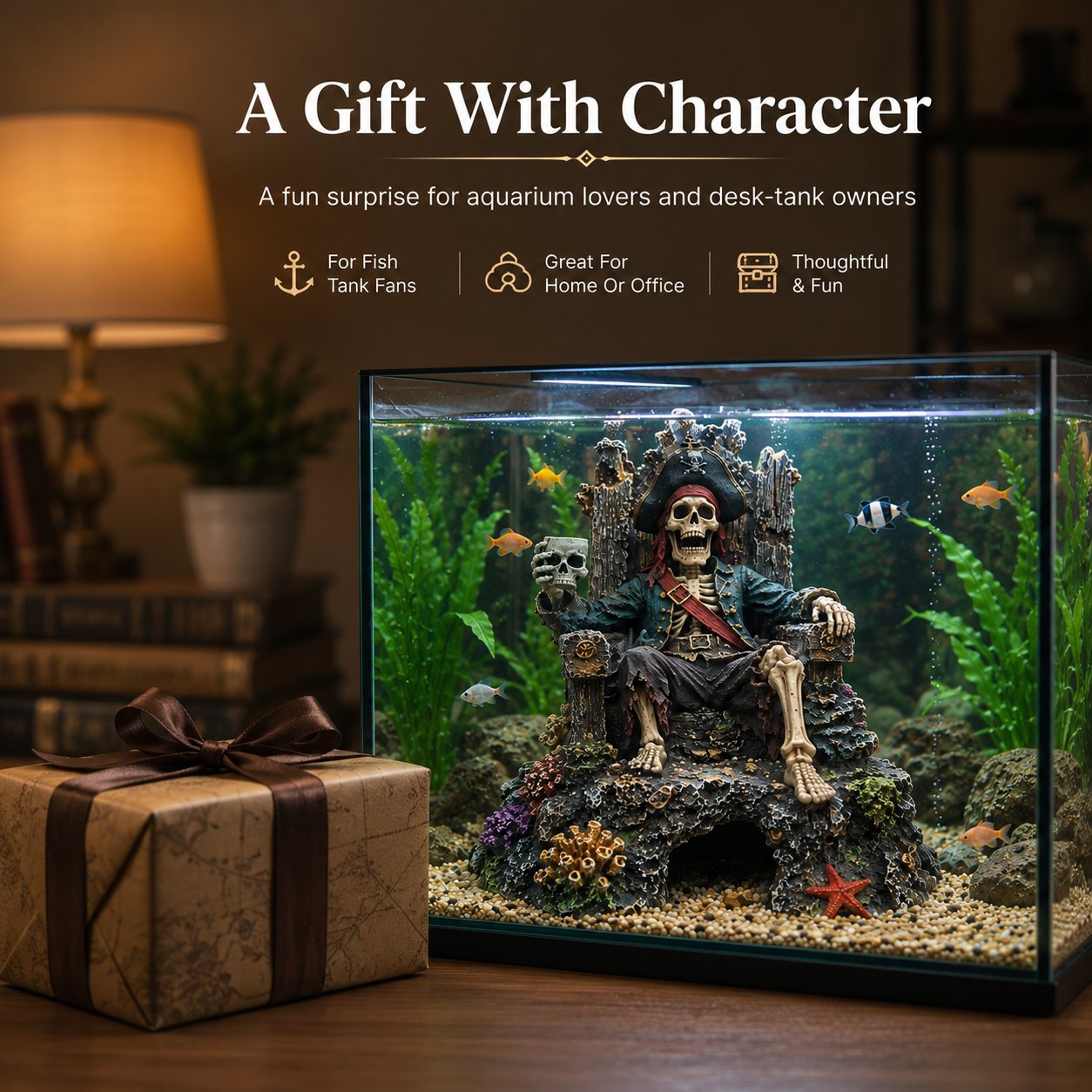 🌊☠️Unterwasser-Piraten-Skelett-Thron – Aquarium-Versteckhöhle als Dekoration