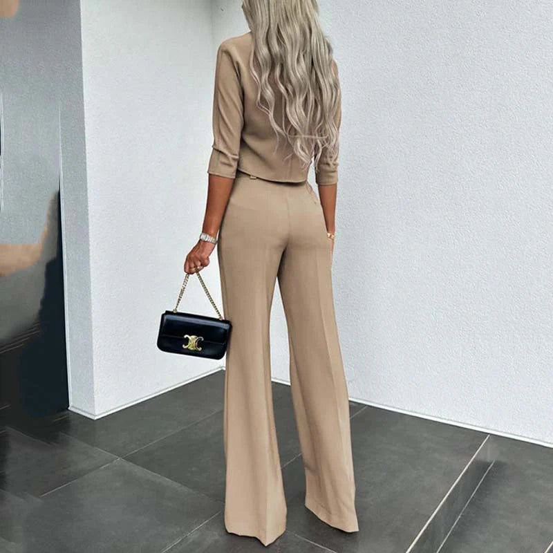 💃LETZTER TAG 50 % RABATT!!✨Elegantes Set aus bauchfreiem Top und Hose mit weitem Bein für Damen