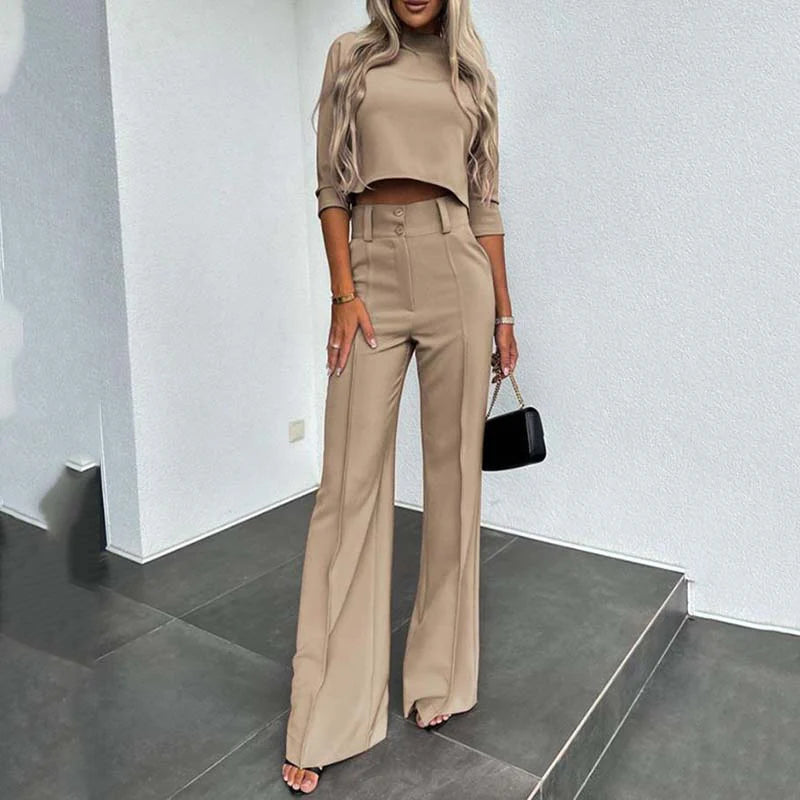 💃LETZTER TAG 50 % RABATT!!✨Elegantes Set aus bauchfreiem Top und Hose mit weitem Bein für Damen