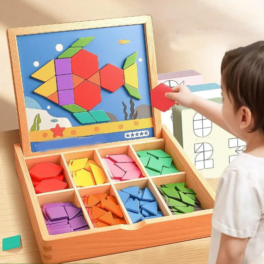 🎁Früher Weihnachtsverkauf 50 % RABATT🔥Magnetisches Holzpuzzle mit Musterblöcken🧩