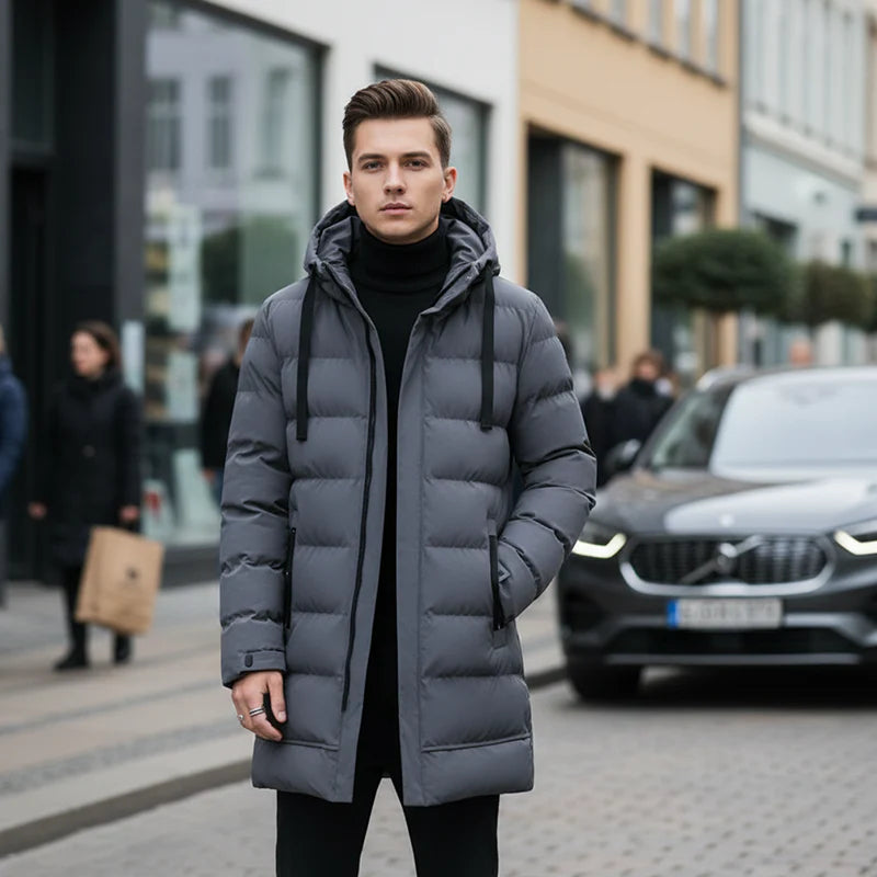 ⌛50 % Rabatt auf alles! ⏰ Gesteppte Herrenjacke mit Kapuze, mittellang 🔥