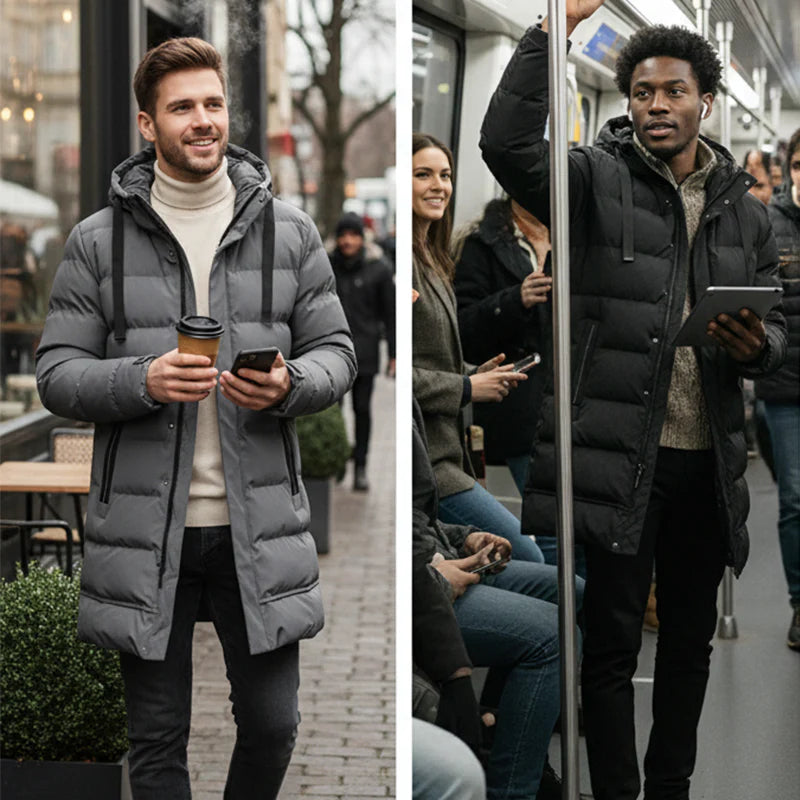 ⌛50 % Rabatt auf alles! ⏰ Gesteppte Herrenjacke mit Kapuze, mittellang 🔥