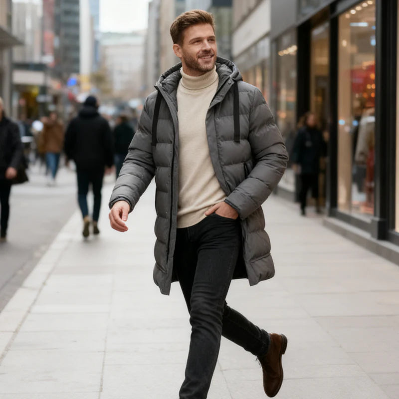 ⌛50 % Rabatt auf alles! ⏰ Gesteppte Herrenjacke mit Kapuze, mittellang 🔥
