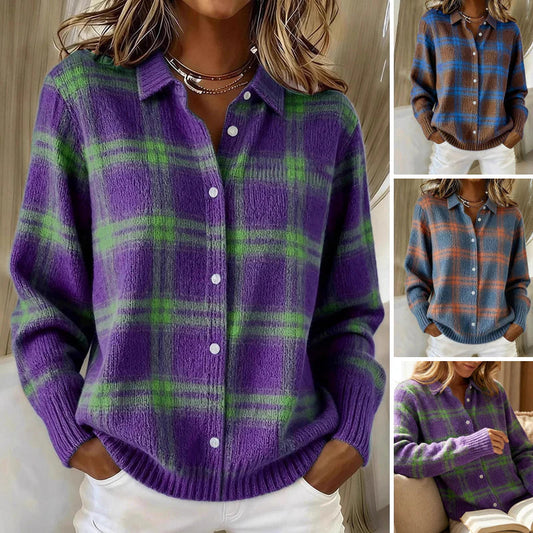Frohes neues Jahr! 50 % Rabatt auf alles! 🎊⏰ Karierte Strickjacke für Damen mit Knopfleiste