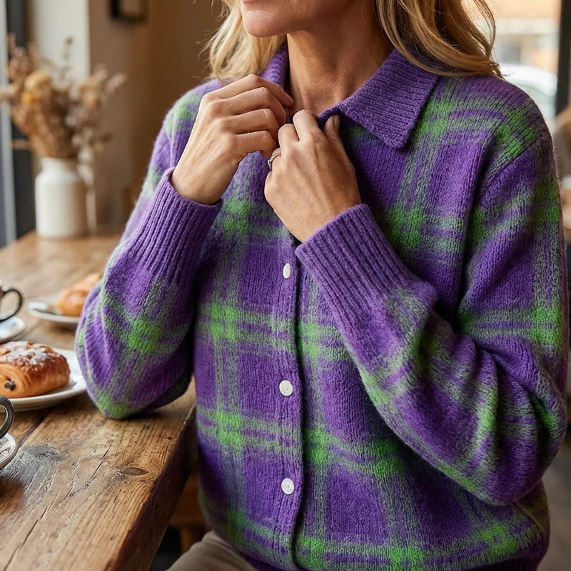 Frohes neues Jahr! 50 % Rabatt auf alles! 🎊⏰ Karierte Strickjacke für Damen mit Knopfleiste