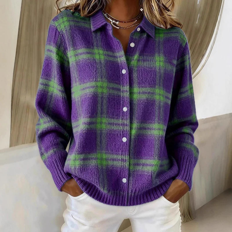 Frohes neues Jahr! 50 % Rabatt auf alles! 🎊⏰ Karierte Strickjacke für Damen mit Knopfleiste
