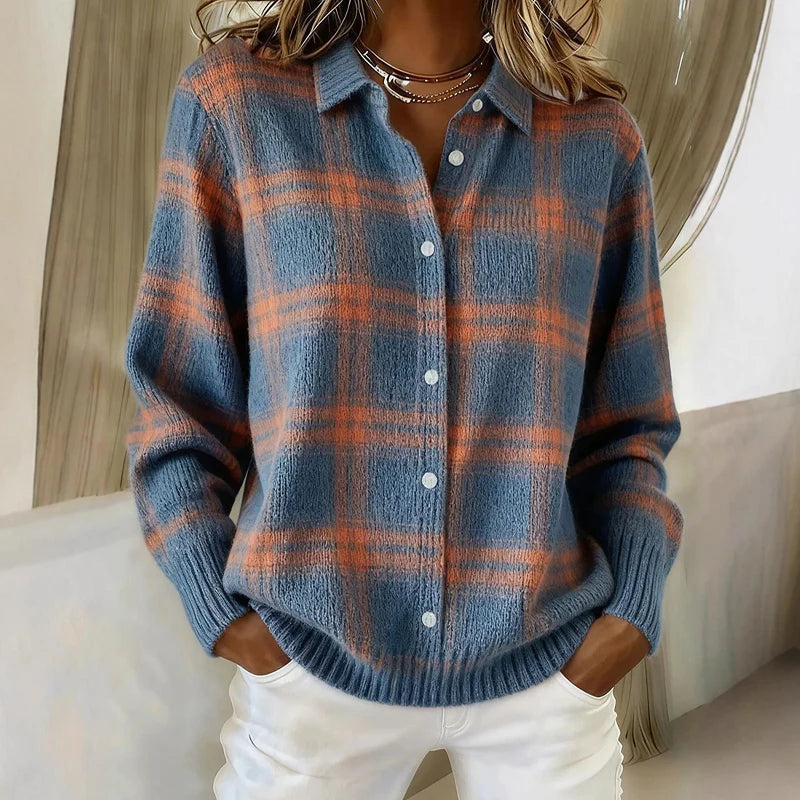 Frohes neues Jahr! 50 % Rabatt auf alles! 🎊⏰ Karierte Strickjacke für Damen mit Knopfleiste