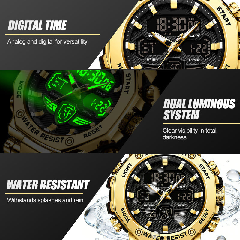 🔥 50 % RABATT! ⏰ Multifunktionale wasserdichte Leuchtuhr für Herren – Dual-Display, 50 m wasserdicht und im Dunkeln lesbar 🌙⌚
