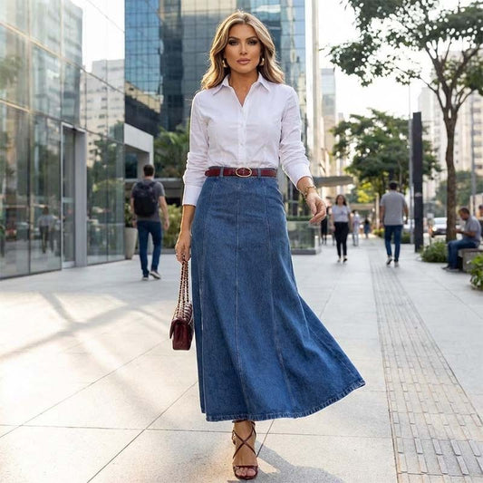 🎁2026 Neuheiten👗Damen-Maxirock aus Denim – Hohe Taille & A-Linien-Schnitt