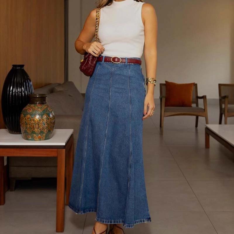🎁2026 Neuheiten👗Damen-Maxirock aus Denim – Hohe Taille & A-Linien-Schnitt