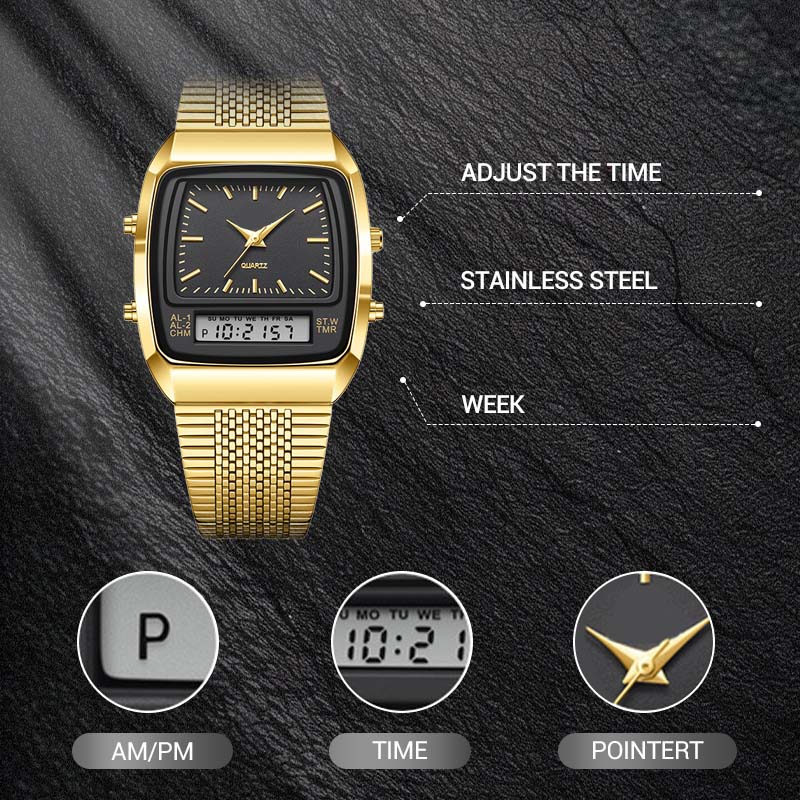 ⌚ NUR FÜR BEGRENZTE ZEIT: 50 % RABATT! 💥 Multifunktionsuhr im Retro-Stil mit quadratischem Zifferblatt – Dual-Display, Zinklegierung, Edelstahl ✨