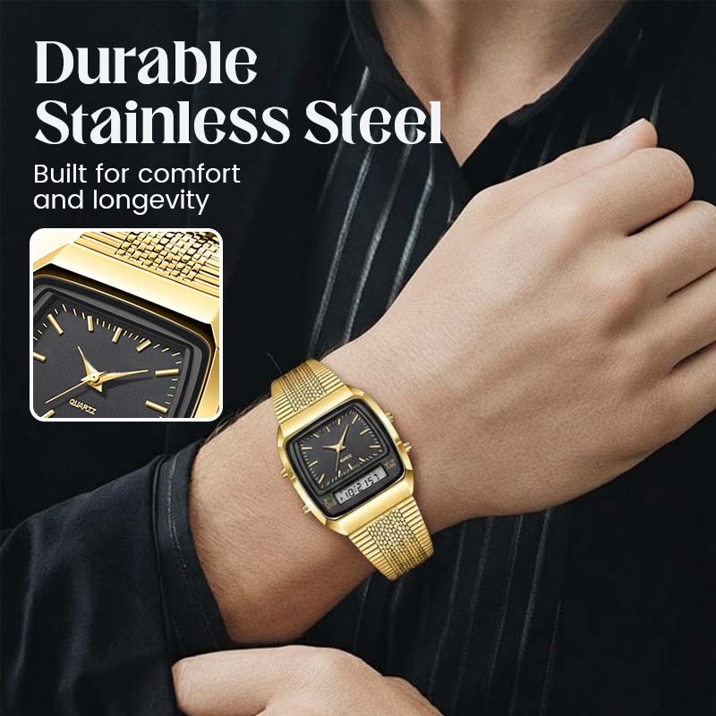 ⌚ NUR FÜR BEGRENZTE ZEIT: 50 % RABATT! 💥 Multifunktionsuhr im Retro-Stil mit quadratischem Zifferblatt – Dual-Display, Zinklegierung, Edelstahl ✨