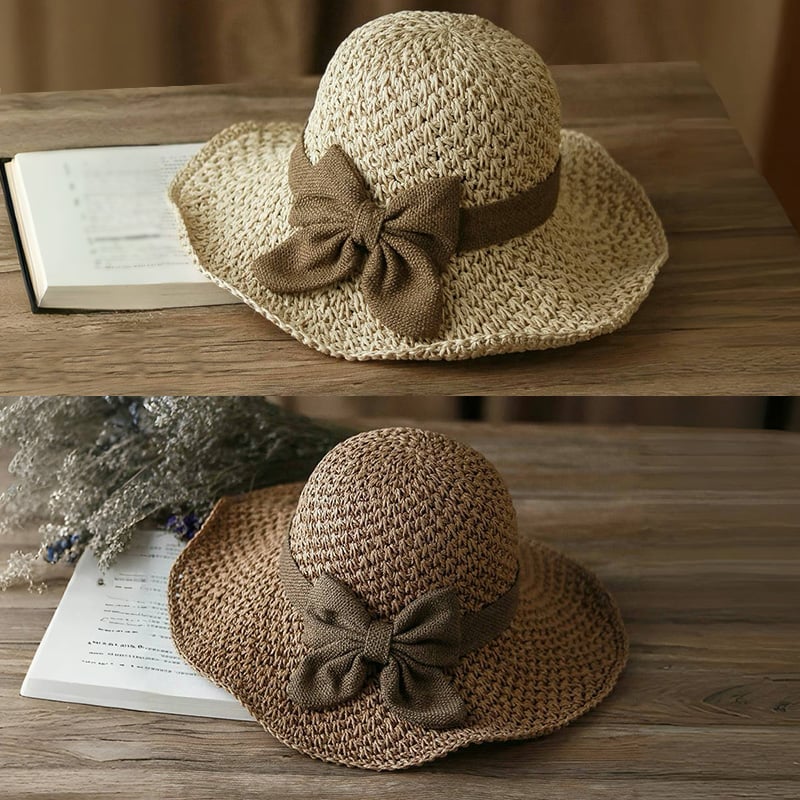 🎀 50 % RABATT 👒 | Strohhut mit Retro-Schleife – faltbar und atmungsaktiv für den Sommer