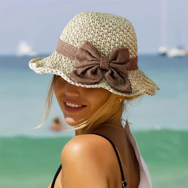 🎀 50 % RABATT 👒 | Strohhut mit Retro-Schleife – faltbar und atmungsaktiv für den Sommer
