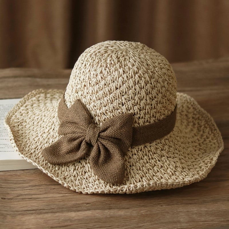 🎀 50 % RABATT 👒 | Strohhut mit Retro-Schleife – faltbar und atmungsaktiv für den Sommer