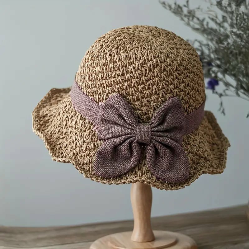 🎀 50 % RABATT 👒 | Strohhut mit Retro-Schleife – faltbar und atmungsaktiv für den Sommer