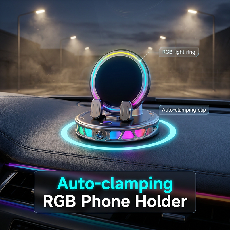 🎉 Sonderangebot 2026 – Über 50.000 verkaufte Exemplare! 🚗 RGB-Handyhalterung für Elektroautos mit kabelloser Ladefunktion – automatische Klemmung und 15-W-Schnellladung ⚡