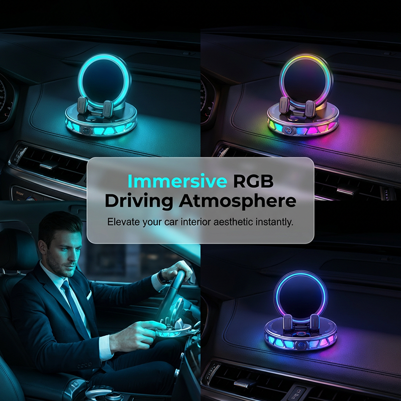 🎉 Sonderangebot 2026 – Über 50.000 verkaufte Exemplare! 🚗 RGB-Handyhalterung für Elektroautos mit kabelloser Ladefunktion – automatische Klemmung und 15-W-Schnellladung ⚡