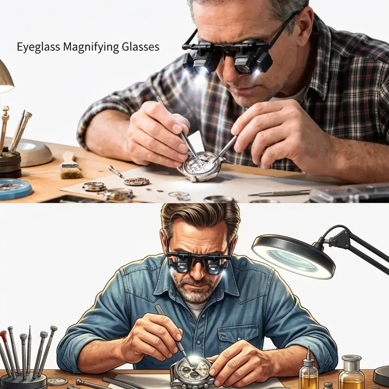 🔬✨ Präzisions-LED-Lupenbrille – austauschbare Gläser, zwei LEDs, freihändig 💡