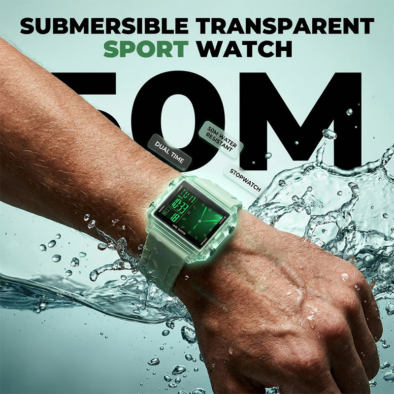 ⏳Zeitlich begrenztes Sonderangebot⏰ Wasserdichte, transparente Digitaluhr – 50 m wasserdicht, leuchtendes Display, Hybridanzeige ✨