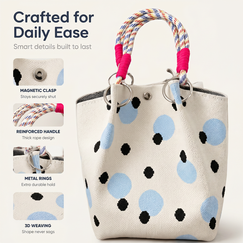 👜 NUR FÜR BEGRENZTE ZEIT: 50 % RABATT! 💥 Niedliche Handtasche mit Polka-Dot-Muster für Damen – klassisches Punktmuster, geräumig, schick für jeden Tag ✨