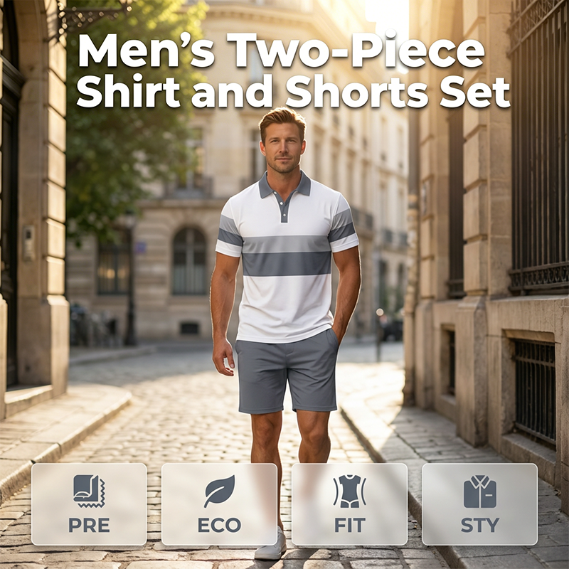 Zweiteiliges Set aus Hemd und Shorts für Herren – Digitaldruck, sportliche Passform, knitterfrei ✨
