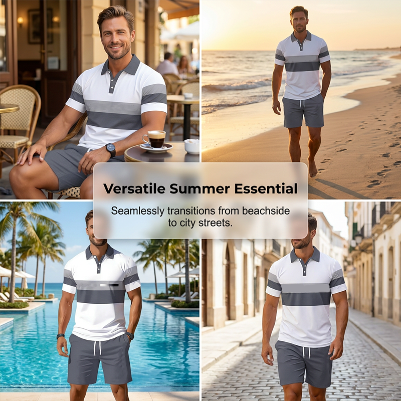 Zweiteiliges Set aus Hemd und Shorts für Herren – Digitaldruck, sportliche Passform, knitterfrei ✨