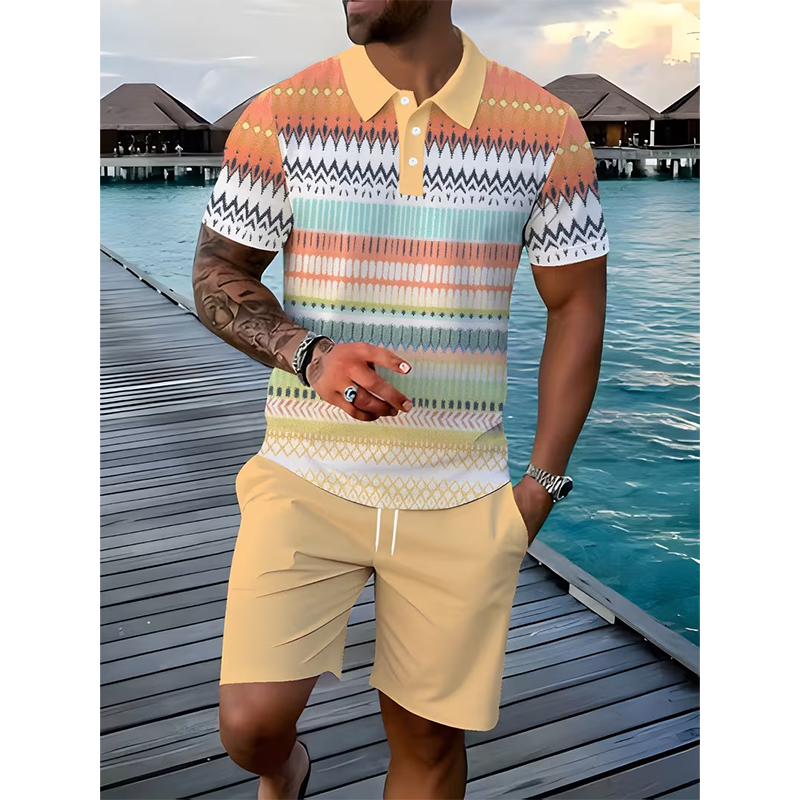 Zweiteiliges Set aus Hemd und Shorts für Herren – Digitaldruck, sportliche Passform, knitterfrei ✨