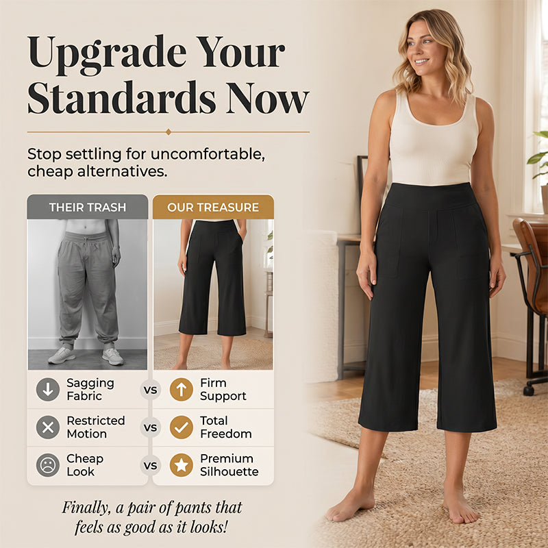 Damen-Hose mit hoher Taille, aus Stretchstoff und in verkürzter Länge